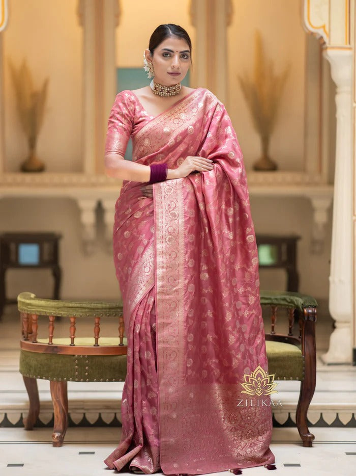 Hira Peach Banarasi Silk Saree