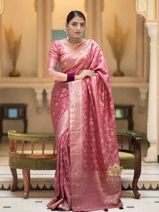 Hira Peach Banarasi Silk Saree