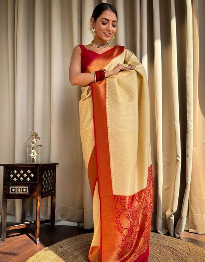 Krupali Beige Banarasi Silk Saree