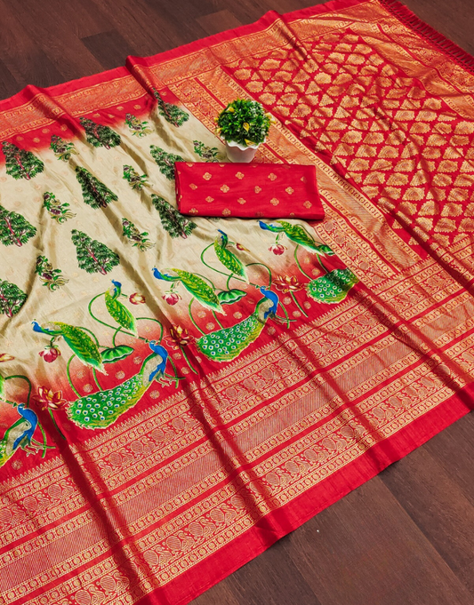 Ratan Red Dolla Silk Saree