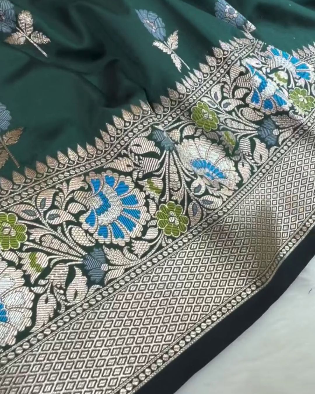 Ritambhara - Teal Green Banarasi Silk Saree with Silver Zari Jaal