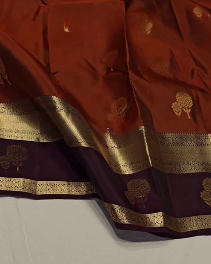 Piyali - Rust Brown Banarasi Silk Saree with Zari Floral Border