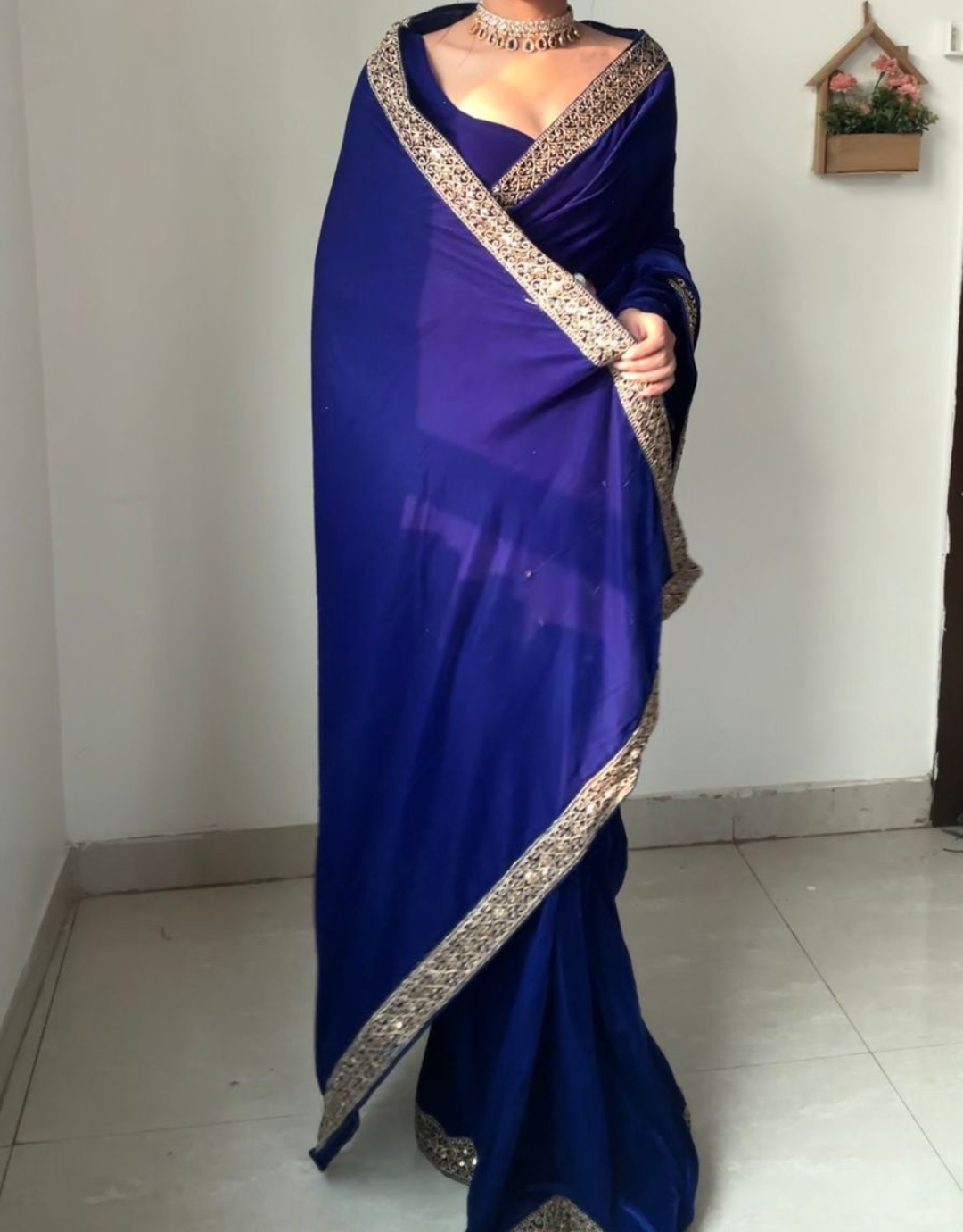 Chahat Royal Blue Velvet Ready To Wear Saree