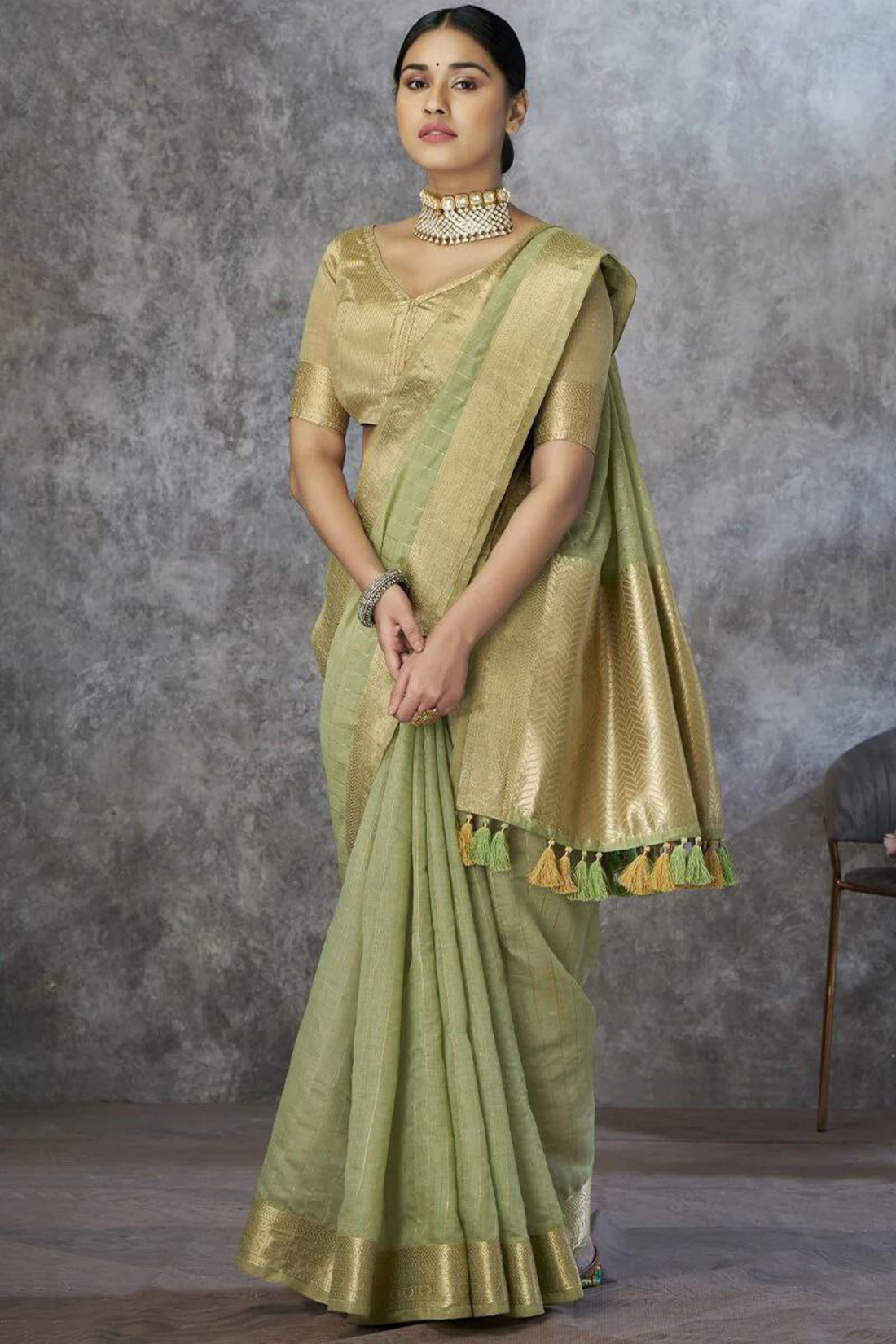 Valkyra Threads - Green Pure Khadi cotton Saree