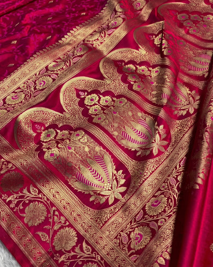 Fiona - Royal Rani Pink Woven Banarasi Silk Saree