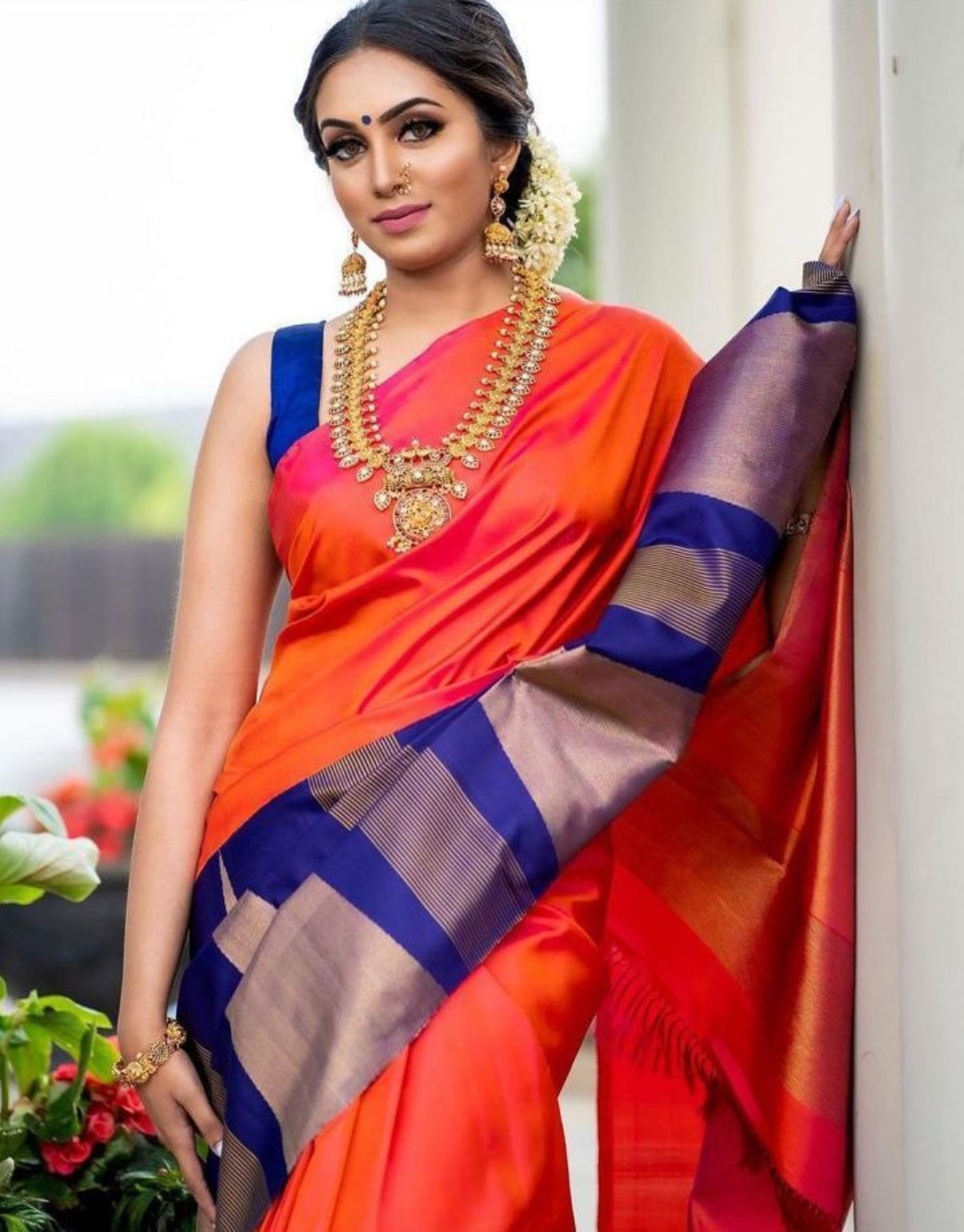 Bhumee Orange Soft Silk Saree