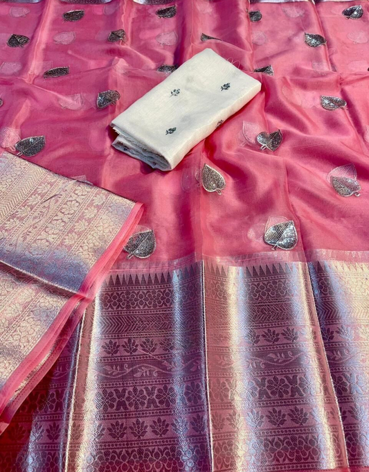 Devika Pastel Pink Organza Silk Saree