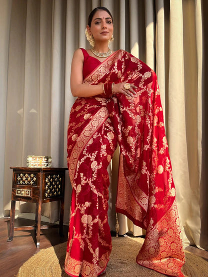 Laita Red Banarasi Silk Saree