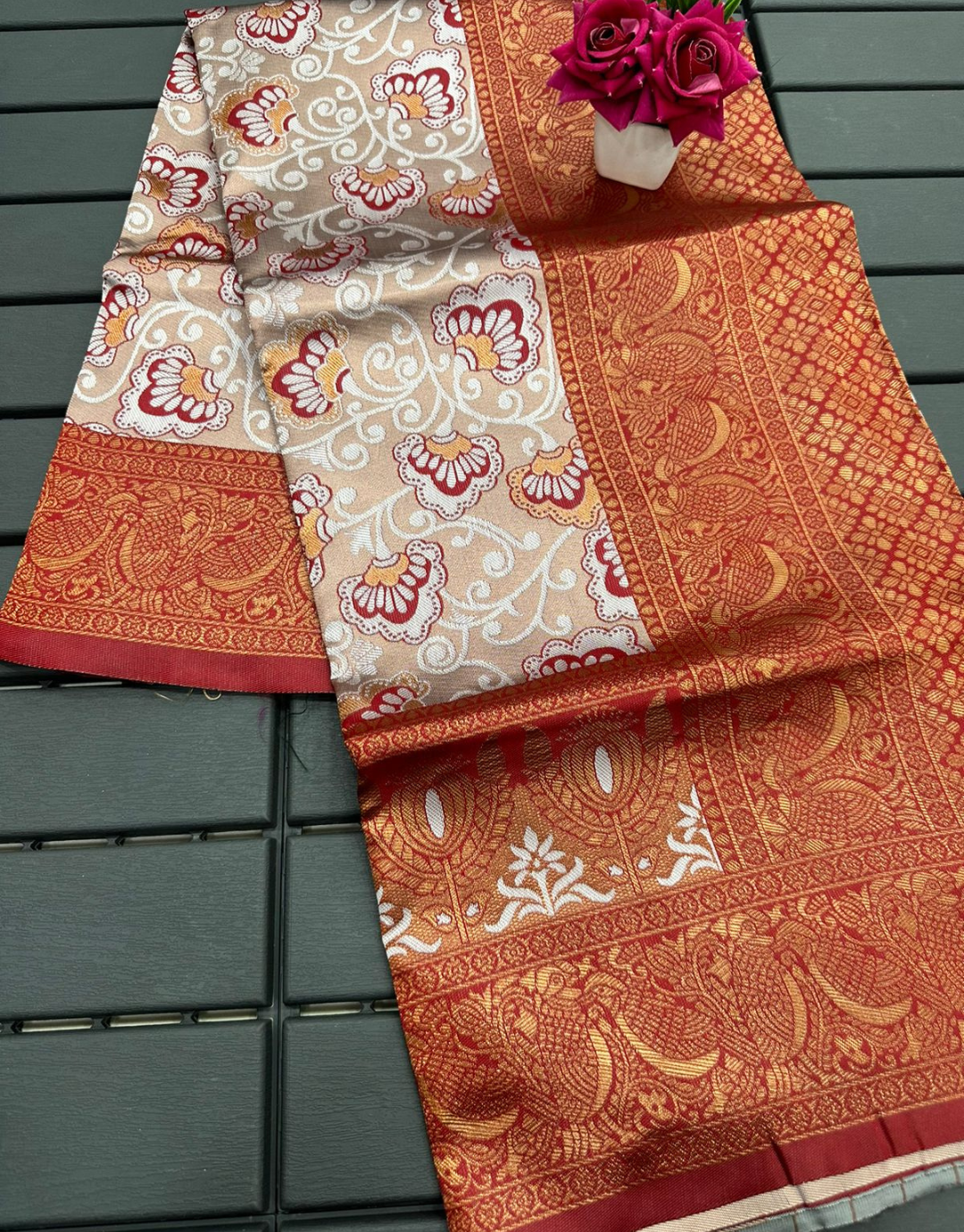 Sumanya Reddish Orange Soft Silk Saree