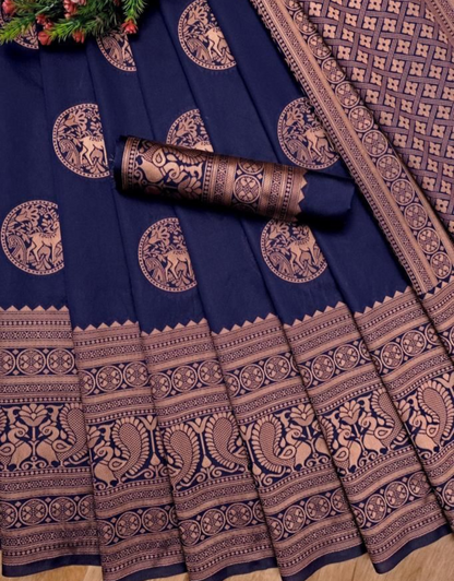 Nisha Navy Blue Kanchipuram saree