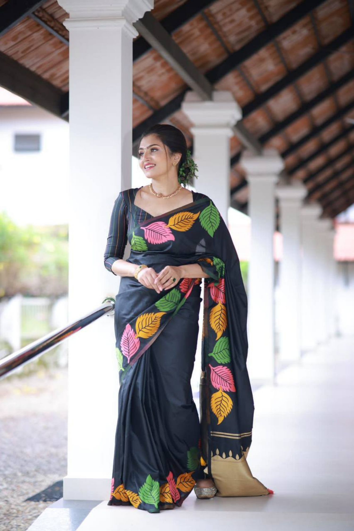 Lustrous Ember - Black Pure Golden Zari Saree