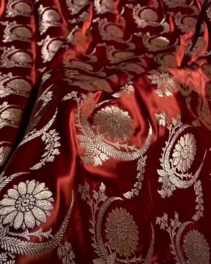 Kriva - Premium Brown Floral Banarasi Silk Saree