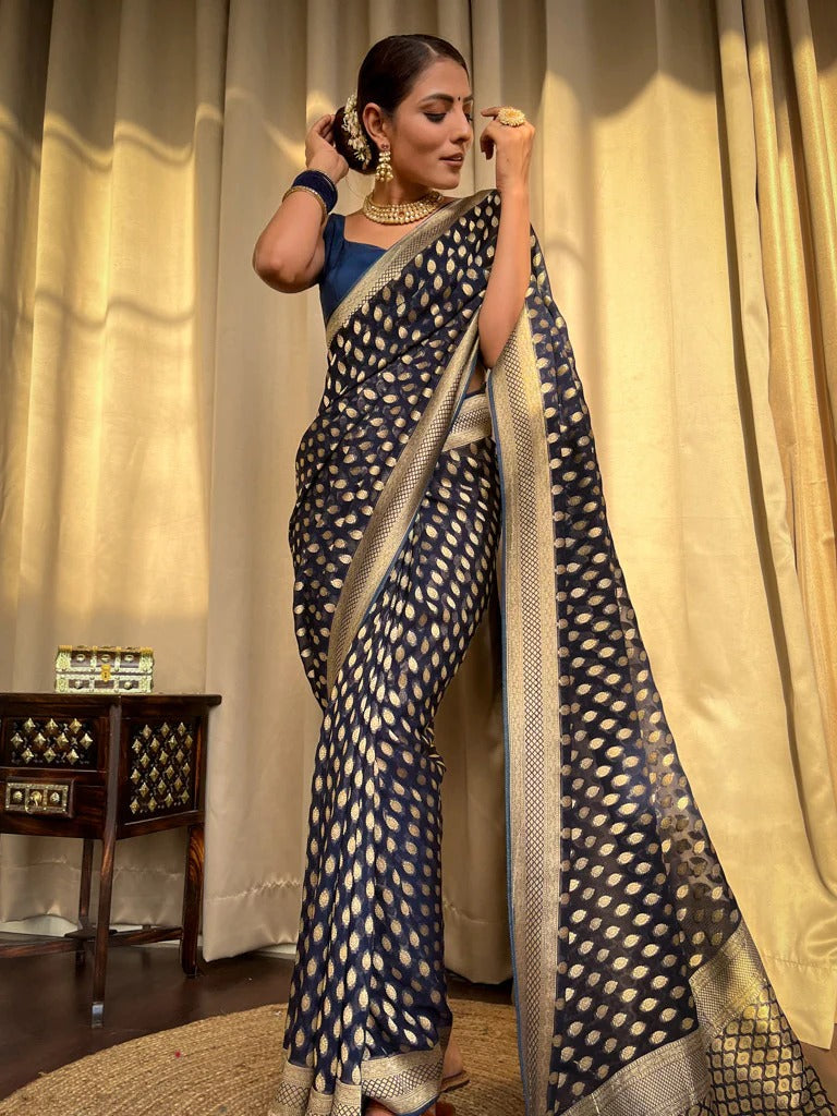 Kaya Blue Banarasi Silk Saree