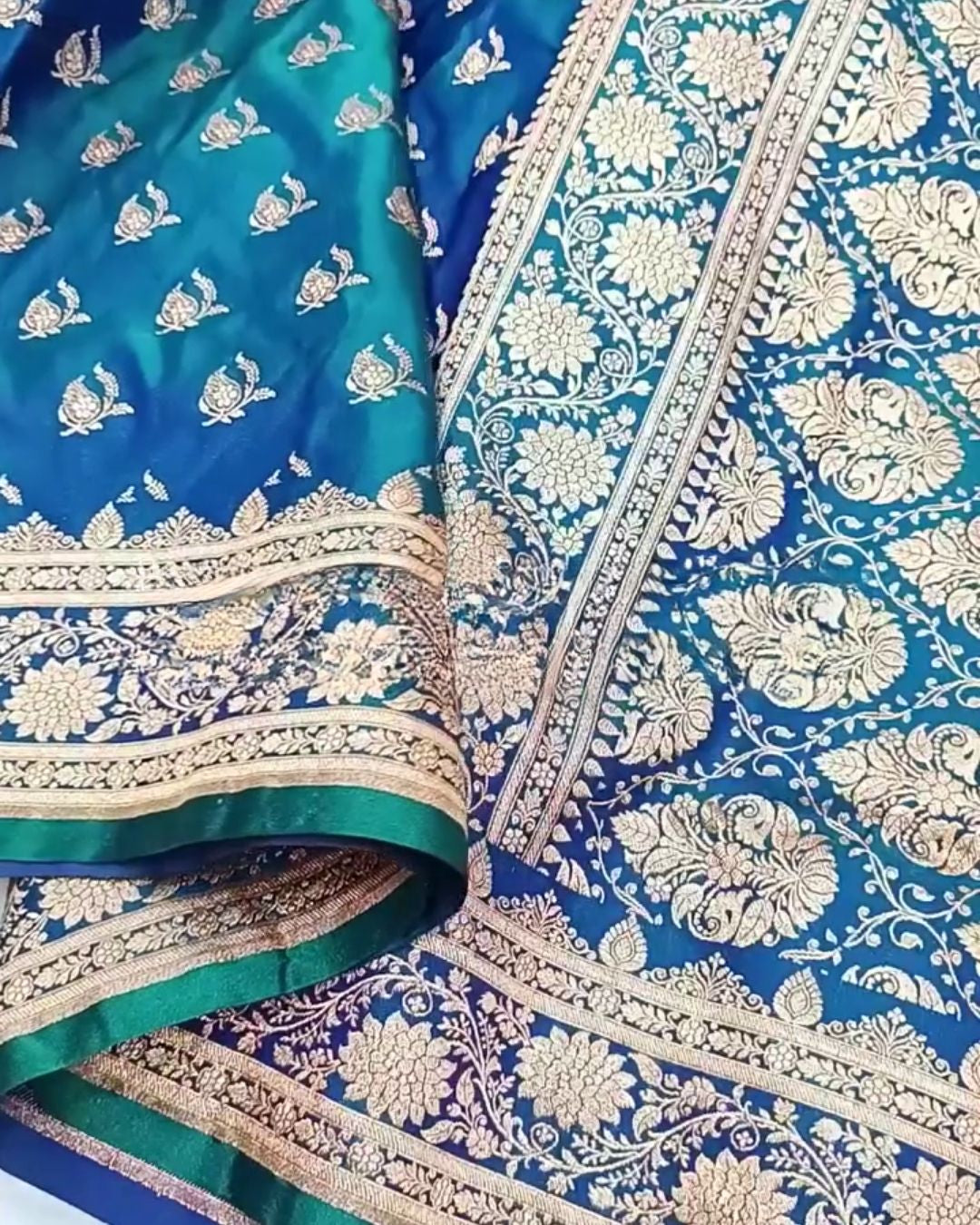 Mrunal - Teal Blue Banarasi Silk Saree with Zari Floral Border