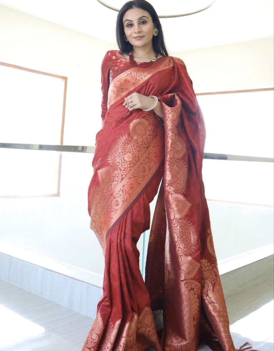 Jivika Maroon Banarasi Silk Saree