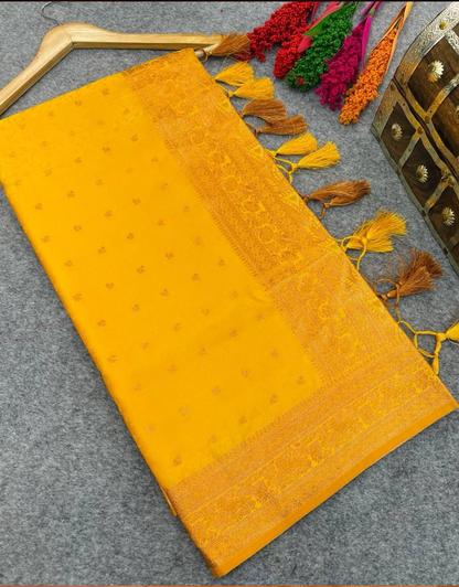 Ruhi Yellow Banarasi Satin Silk Saree