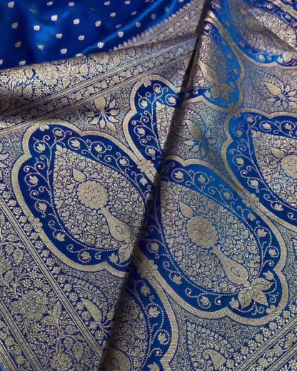 Bansri - Royal Blue Floral Zari Banarasi Saree