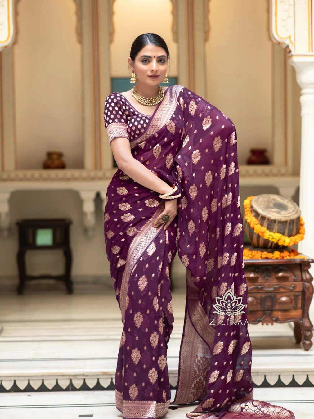 Sudha Wine Banarasi Silk Saree