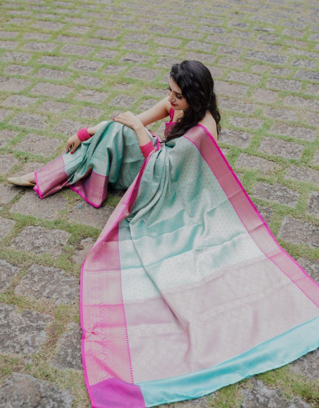 Pakhi Green-Cyan Banarasi Saree