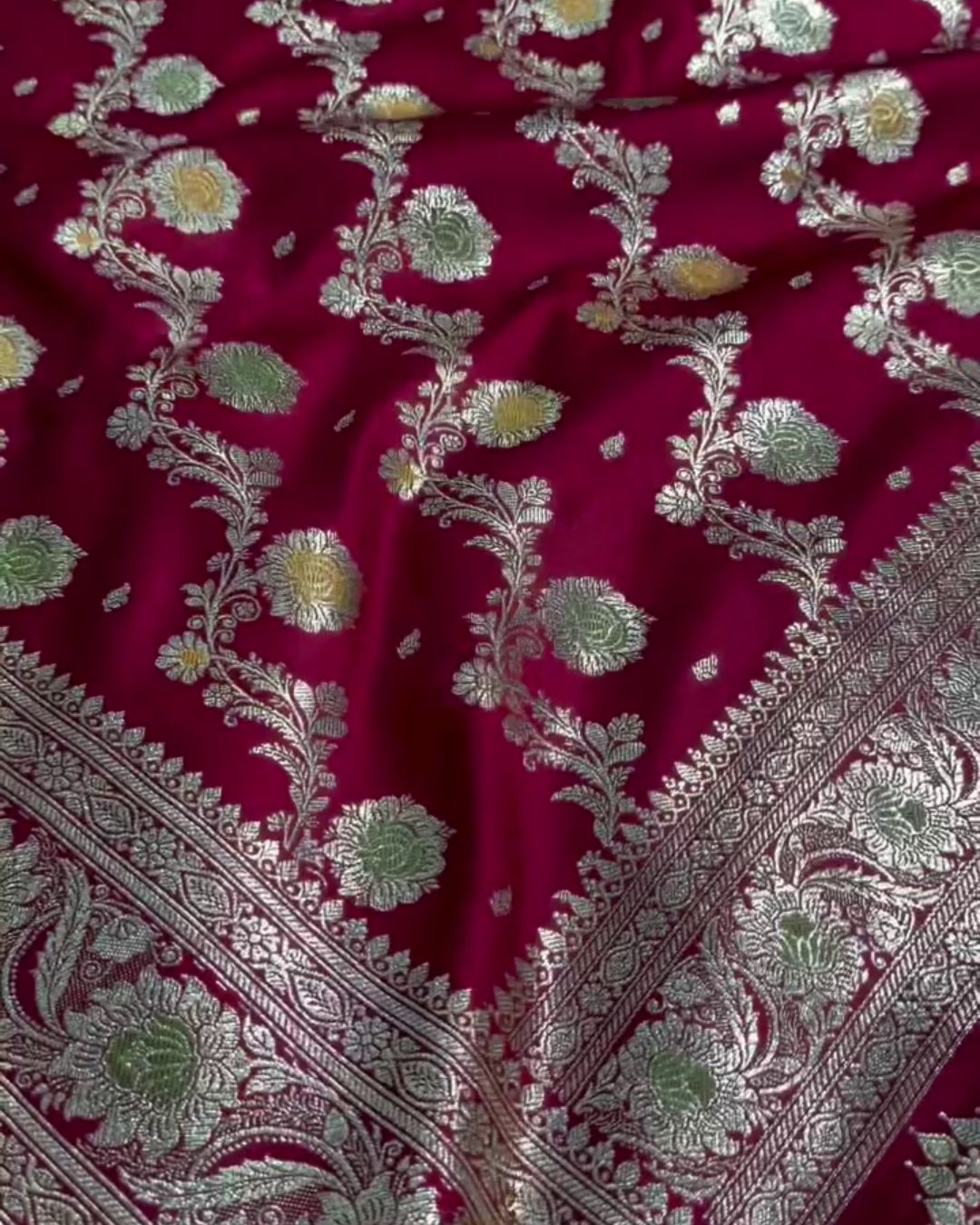 Mahati - Rani Pink Banarasi Silk Saree with Meenakari Zari Border