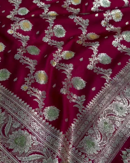 Mahati - Rani Pink Banarasi Silk Saree with Meenakari Zari Border