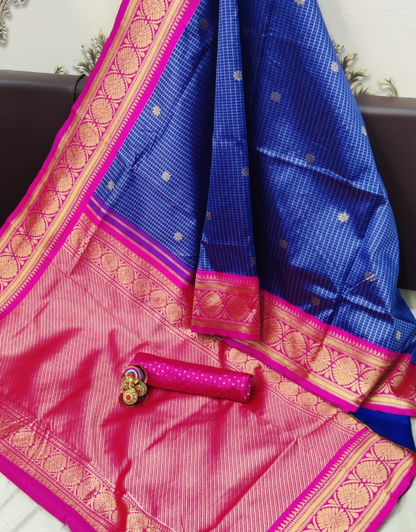 Heena Blue Kanchipuram Silk Saree With Attached Blouse