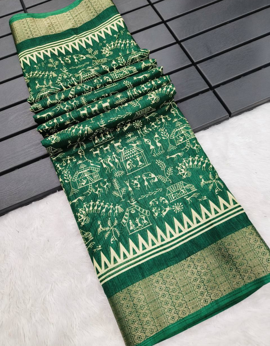 Trisha Green Linen Silk Saree