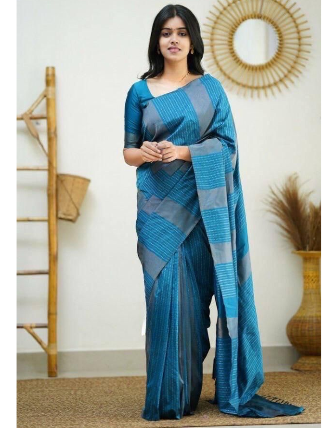 Vruti Glacial Blue Soft Silk Saree With Blouse