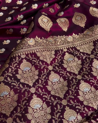 Diya - Royal Wine Banarasi Silk Woven Saree