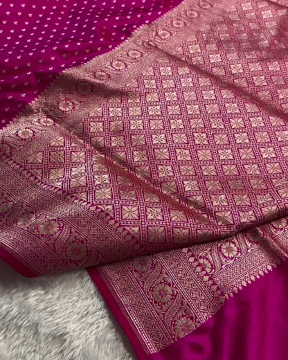 Anisha - Royal Pink Silver Zari Banarasi Saree