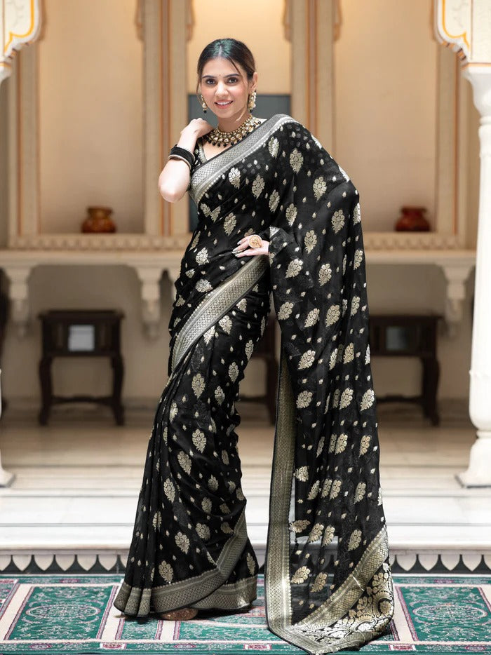 Sudha Black Banarasi Silk Saree