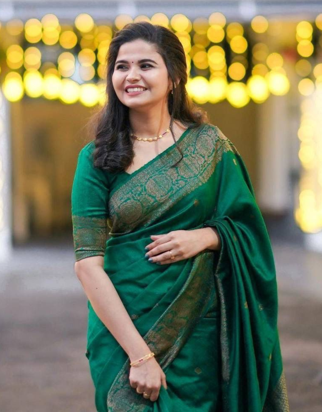 Avni Dark Green Banarasi Saree