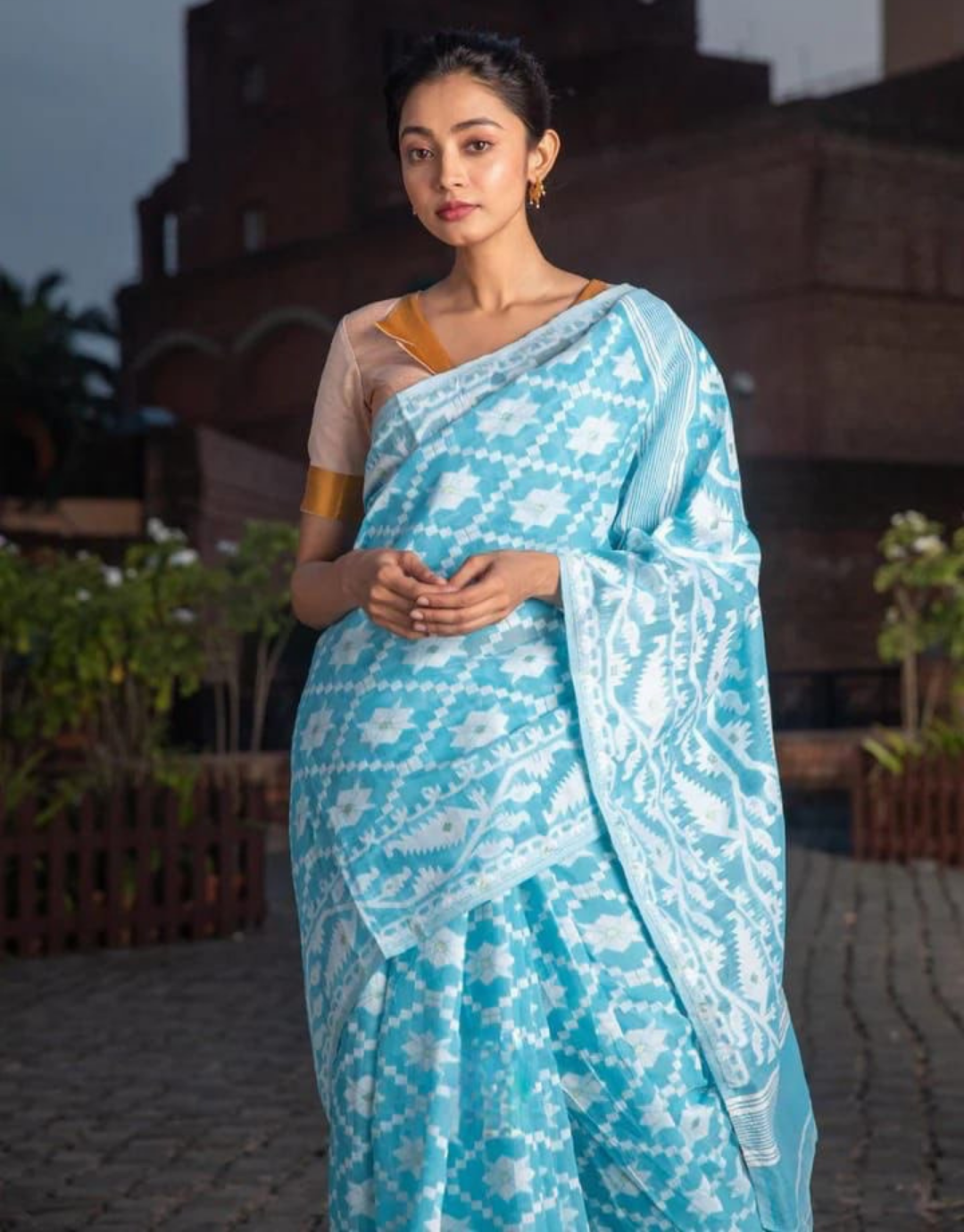 Reena Sky Blue Linen cotton Saree