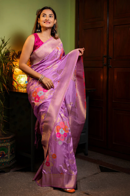 Amethyst Orchid - Banarasi Silk Saree