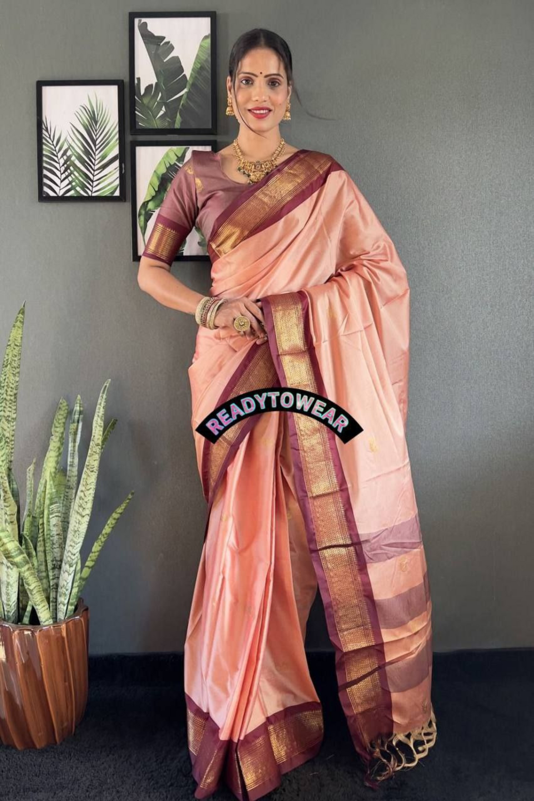 Vintage Echo - Peach Lichi Soft Silk Saree