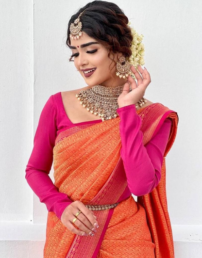 Jiya Orange Banarasi Silk Saree