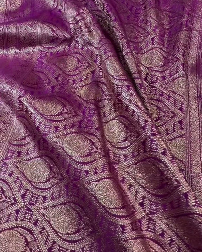 Zinal - Royal Purple Silk Saree with Antique Zari Border