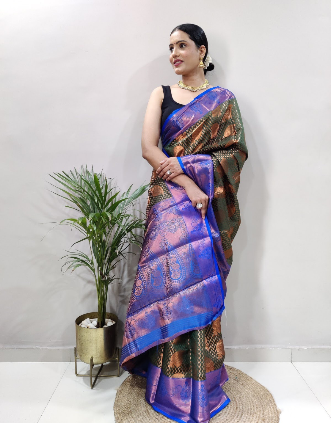 Mahi Dark Green-Navy Blue Soft Silk Saree