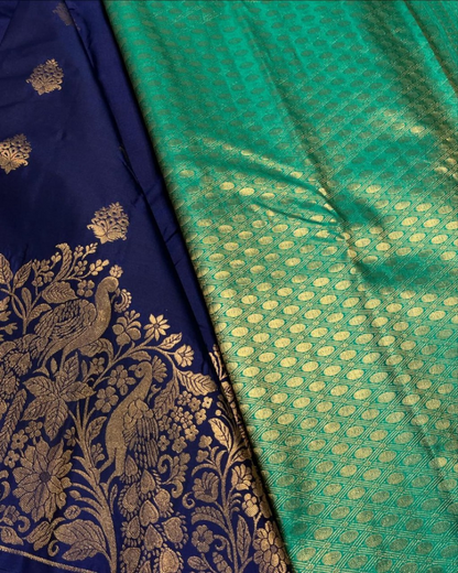 Yugriti - Dual Tone Blue-Green Banarasi Saree with Peacock Zari