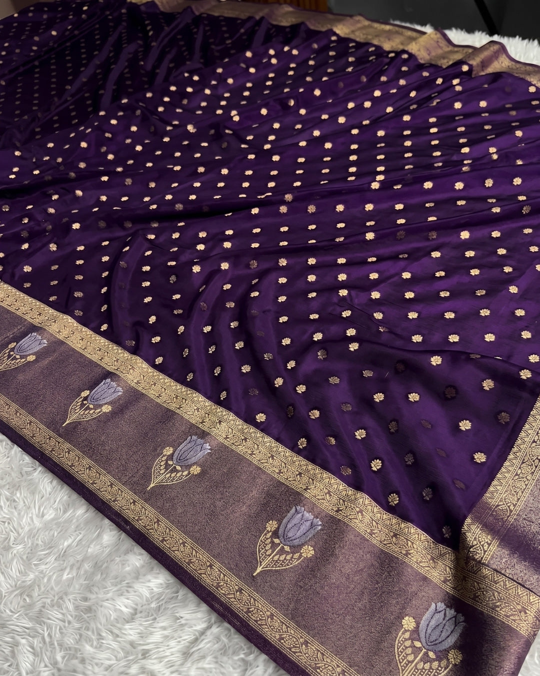 Varni - Royal Purple Zari Blossom Saree