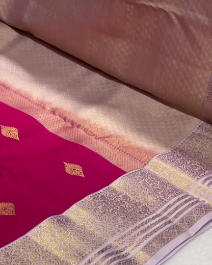 Tavisha - Magenta Kanchipuram Silk Saree with Gold Zari Border