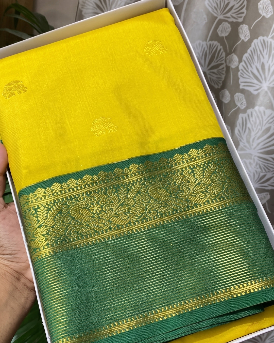 Viha - Golden Yellow Elephant Butta Soft Silk Saree