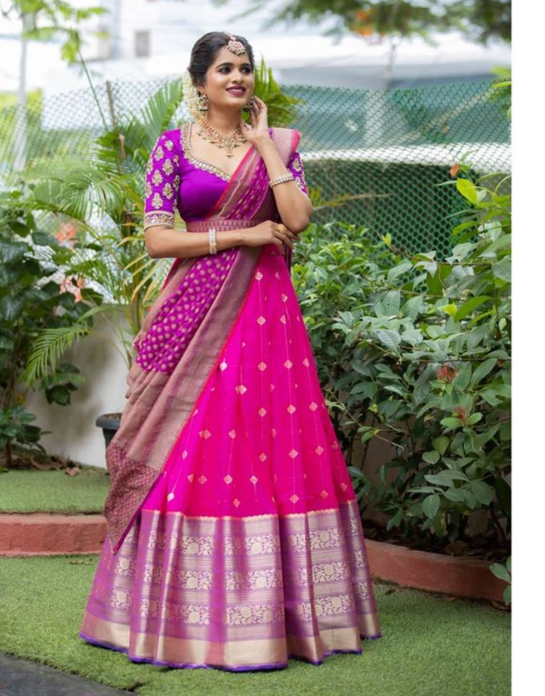 Kajal RubyPink Kanchipuram Half Saree