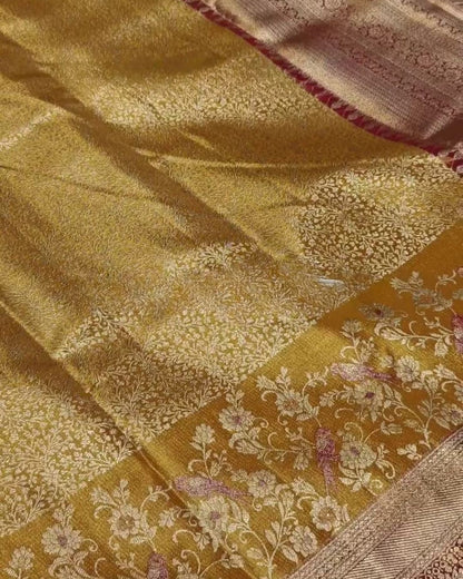 Tapasya - Mustard Gold Banarasi Silk Saree with Zari Floral Jaal