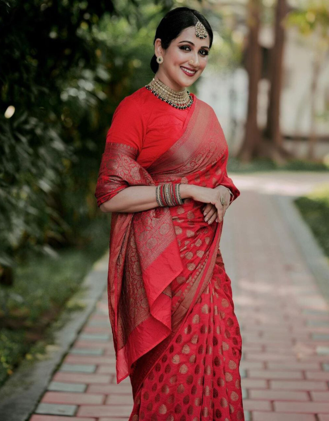 Reema Red Soft Banarasi Silk Saree With Attached Blouse