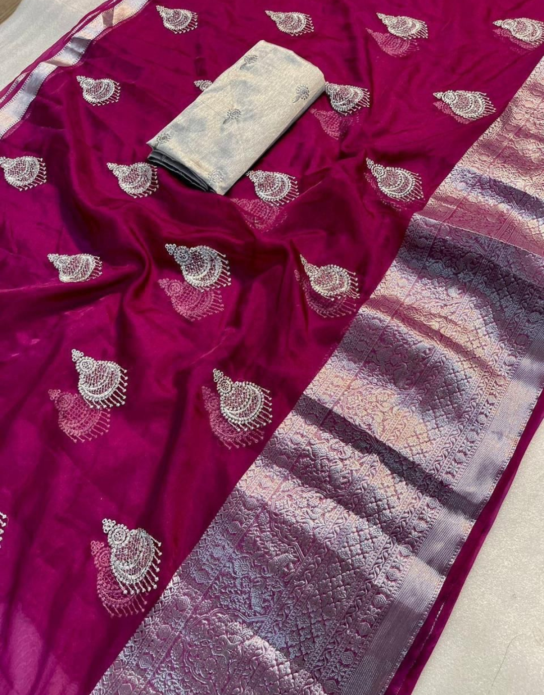 Sweety Magenta Organza Silk Saree