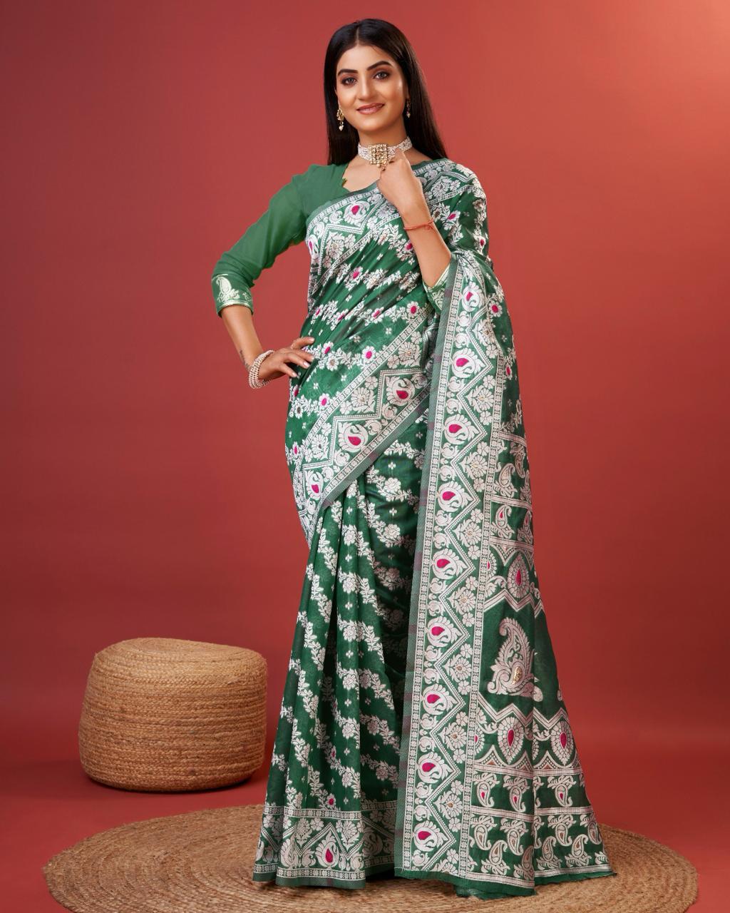 Kenvi Green Banarasi Silk Saree