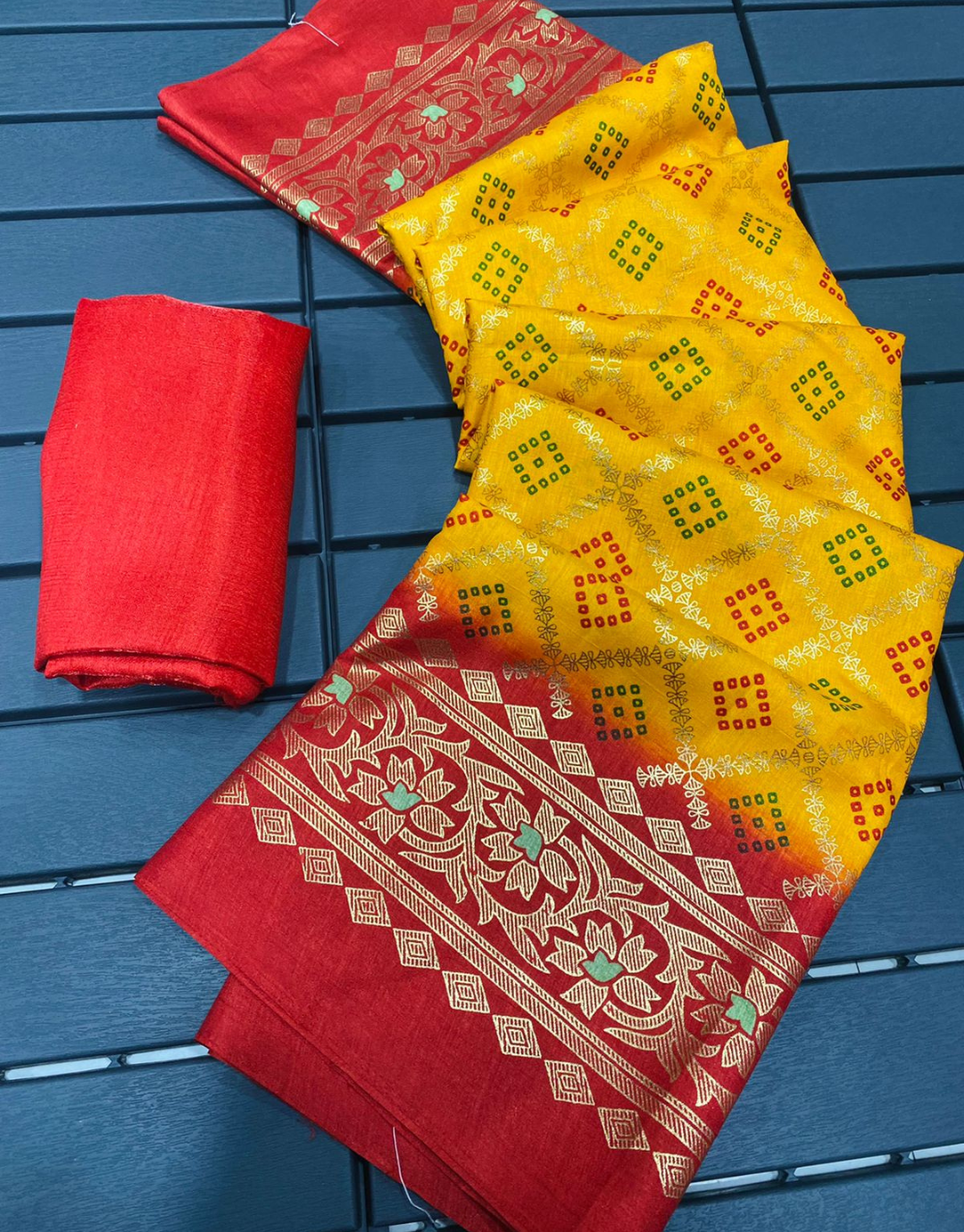 Vinita Yellow Bandhani Dola Silk Saree