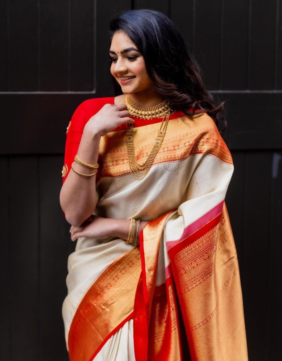 Harita Beige Litchi Silk Saree