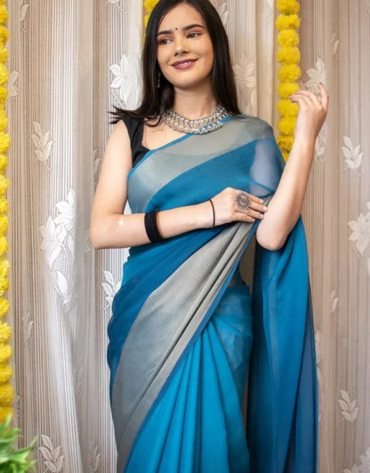 Jessica Blue Chiffon Silk Ready To Wear Saree